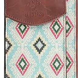 Fashionista Printed Handicraft Fabric & Vegan Leather Ladies Wallet Sling Bag with Front Mobile Pocket (Sky Blue-Diamond Design)-image-18
