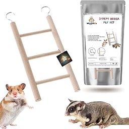 WiggleBoo Wooden 3-Step Ladder Pet Toy | for Small Animal - Sugar Glider, Hamster, Squirrel, Chinchilla, Rat-picture-19