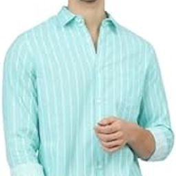 Men Cotton Slim Fit Casual/Formal/Semi Formal Stylish Latest Printed Striped Shirt Lgreen White (Lgreen White; Large)-image-34