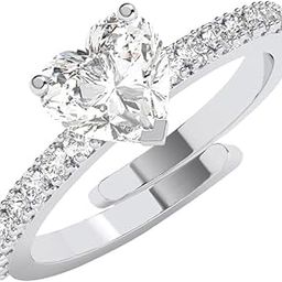 Pure 925 Sterling Silver Karine Heart Solitaire Promise Finger Ring | Swiss Zircon Platinum Plated | Size Adjustable | Gift for Women Girls Wife Girlfriend-image-37