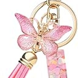 Fashion Alphabet Initial Letter Keychain Tassel Butterfly Pendant Key Ring for Purse Handbags Women Girl ('J')-49