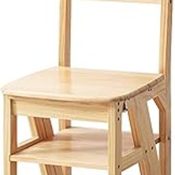 4 Tier Folding Ladder Chair, 3-in-1 Wood Step Ladder, Multi-Functional Step Stool, 265 lbs Large Capacity Display and Storage Shelf for Home, Library, Kitchen13.78”(L) x18.11”(W) x35.43”(H)-14