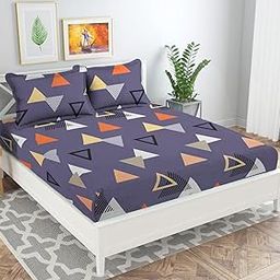 VAS COLLECTIONS 160 GSM Double Bedsheet with 2 Pillow Covers - 180 TC Supersoft Glace Cotton - Breathable & Wrinkle Free - 3 Pcs Set | Grey & Orange-7