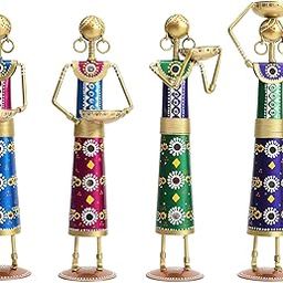 RHEA STORE – Metal Rajasthani Kalbelia Tea Light Candle Holder Doll (Set of 4), Antique Decorative Candle Holders for Home and Office Decor, Handcrafted Metal Tea Light Doll Showpieces-image-1