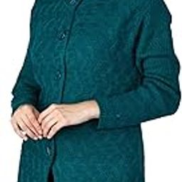 Women Woolen Long Coat Warm Fabric Cardigan Winter Wear Pure Wool Solid Sweater For Women 100% Rainbow Wool Free Size Cotty Fully Warm Cardigans With Side Pockets (M, PEACOCK)-image-94