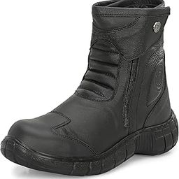 Eego Italy Rider-1, Water Resistant Biker boot/Motorcycle riding boot, real leather upper & anti slip sole with steel toe protection, padded in socks, 3M Reflectors,lace free and walkable with shin and ankle protection_RIDER-1-BLACK-10-18