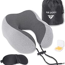 FUR JADEN Memory Foam Luxury Travel Neck Support Rest Pillow Eye Mask, Noise Isolating Ear Plugs Portable Combo (Grey)-22