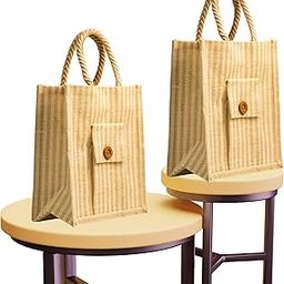 jute bags for women stylish | jute tote shopping bag | Jute bags for carrying lunch to office for men | Daily use tiffin box bag with zip-image-78