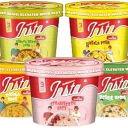 INSTA AHAAR Ready to Eat Trial Pack of 5, Masala Poha, Khatta Meetha Poha, Veggie Upma, Strawbery Oats, Masala Oats Cuppa, Instant Snack-image-91