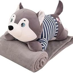 JASMINE AROMA Brand Beautiful Soft Huskey Dog Designs Pillow With Blanket For Baby Girl And Baby Boys, Size - 48 * 68, Weight - 1.4 Kg, Super & Comfortable (Huskey Dog)-image-46