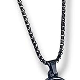 Round Black Glass Cut Plate Necklace Pendant Chain | Stainless Steel Black Silver Locket Pendant Necklace Chain For Men Boys Anniversary Gift For Husband Gift Chains-image-67