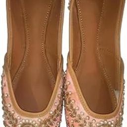 Women's Traditional Beaded Jutti Flats, Pink and Gold Mirror Embroidered Ethnic Slip-On Shoes, Wedding and Festival Wear-image-98