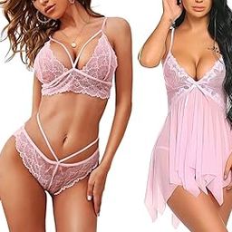 Women Babydoll Combo Bra Panty and Lingerie Set for Honeymoon Special Night Occasion-image-69