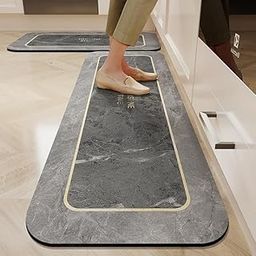 Royser 2Pcs Kitchen Mat Set for Floor, Anti-Fatigue and Waterproof & Non-Slip Cushioned Mats for Home, Office & Kitchen Decor with Marble Black Design with Easy to Clean (120 x 40cm, 60 x 40cm)-image-99