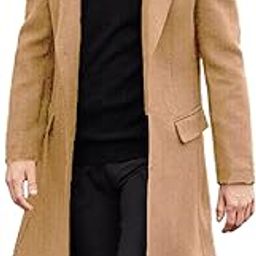 Mens Slim Fit Notched Collar Trench Coat | Overcoat Single Breasted Coat wih Pockets-image-88