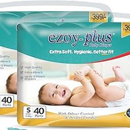 Ezoy-Plus Baby Diapers, Small Size 4-8kg, 12 Hours Protection with Odour Control, 80 Count, Pack of 2-image-72