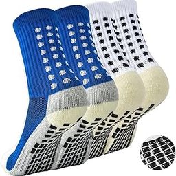 2 Pairs Football Socks, Grip Socks Football, Rubber Anti Slip and Thicken Football Socks for Men, for Badminton Soccer Running Gym Indoor Training (IN, Alpha, Free Size, 1, 2pairs（Blue + White）)-image-13
