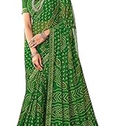 Women's Chiffon Double Shaded Bandhani Printed Lace Border with Latkan Saree,Sari with Unstitched Blouse Piece-image-7