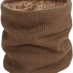 Unisex Double-Layer Soft Fleece Lined Thick Knit Neck Warmer Circle Scarf Windproof (Pack of 1) (Brown)-image-42