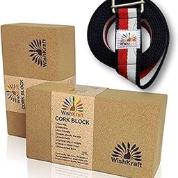 WishKraft Cork Yoga Blocks 9x5x3 inch [2 Bricks] with Yoga Strap Belt [8 feet] Made in India-image-5
