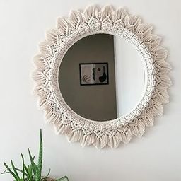 Lachicraft | Macrame Round Mirror for Bedroom Decor Handmade Boho Wall Hanging Aaina for Make Up Dressing and Living Room Party Home Decoration, 17 X 17 Inches, 1 Piece,Style-44-B-image-85