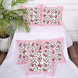 JGD Product Pack of 5 Pink Printed Fabric Decorative Cushion Cover Sanganeri Print Hand Block for Sofa, Living Room, Party & Home Décor, 16X16 Inch-image-93