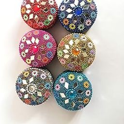 SM Creations Decorative Handicraft Pearl Jewellery Box, Sindoor Dibbi (5 cm x 5 cm x 2.5 cm, Pack of 6, Multicolor) Metal-image-23