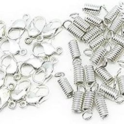 CRAFTS HAVELI Spring Coil Cord Ends (50 Pcs) and Silver Lobster Clasp Connectors (25 Pcs) – Jewelry Making Findings Combo for Necklace & Bracelet Craft-image-21