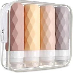 TravEase Travel Bottles for Toiletries, CAA Approved 90ml Silicone Travel Bottles, Leak Proof Squeezable Travel Size Containers, Travel Essentials for Lotion, Soap, Shampoo (4 Pack), Pastel-51