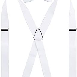 Men's 4 Clips Suspenders and Pre Tied Bow Tie Set Solid Color-image-28
