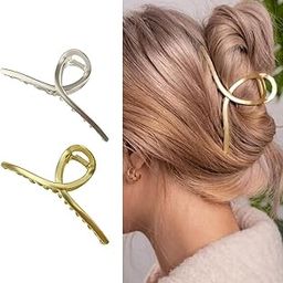 Big Hair Claw Clips Gold Shark Barrette Metal Hair Clamps Strong Hold Barrette Large Hair Accessories for Women and Girls (2 Pieces)-image-58