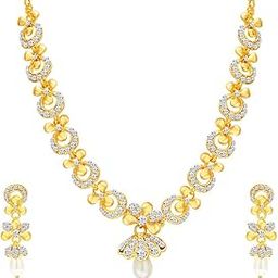 Glittery Gold Plated AD Necklace Set For Women-image-28
