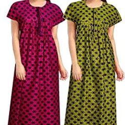 Women's Pure Cotton Nightwear Casual Nighty (Pink Green B/F-53 XXL)-47