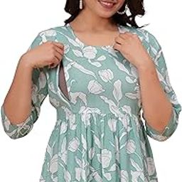 Women's Maternity Kurti with Hidden Zipper Cotton Feeding Pregnancy Dresses-image-7