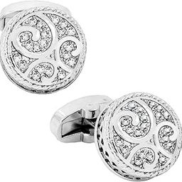 Studded Austrian Crystal Cubic Zirconia Silver Brass Office Formal Shirt Blazer Cufflinks Pair Men Gift Box-43
