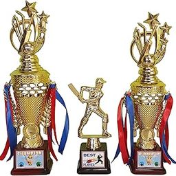 Victory Cricket Trophy for Champion Runner-Up Best Player || Trophy Set (Golden, 14.5 inch)-21