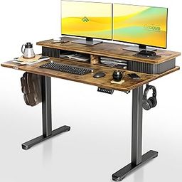 ARTIKEL Groove Electric Height Adjustable Standing Desk with Roller Shutter Door Storage| Sit-Stand Desk for Home Office |Ergonomic Workspace Table with Headphone Hook|120x63cm Brown, Engineered Wood-picture-31