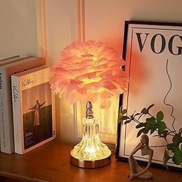 HOME ELEMENTS Modern Feather Table Lamp, Night Lamp for Bedroom Living Room Decor Home Decor Warm Light Classic Bedside Desk Lamp, Study Lamps, with 2 Way LED (No Bulb Required) (Pink)-image-26