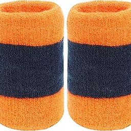 Neska Moda Unisex Pack of 2 Orange and Dark Blue Striped Cotton Wrist Band-image-42