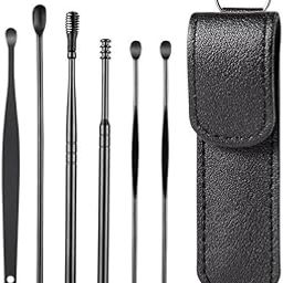 Birvan 6 Pcs Ear Pick Earwax Removal Kit, Ear Cleansing Tool Set, Ear Curette Cleaner, 360° Spiral Design Ear Canal Cleaner Stainless Steel, with a Storage Box Portable Kit for Home and Travel (Black) (Black)-image-88
