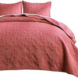 Indigo & Poppy Bedspreads Double Size 3-Pieces Soft Lightweight Vintage Flower Pattern Bedspread - Breathable Polyester Ultrasonic Quilting Technology Coverlet Set with Pillow Shams, Red 228x243cm-20
