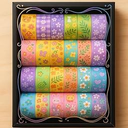 Decorative Floral Washi Tape Set, 24 Rolls, Pastel Colors with Nature Designs-picture-18