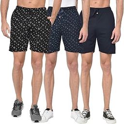 Regualr Fit Cotton Blended Lounge Shorts/Bermudas for Men(Pack of 3)-D11_NVY_PRT_1BLK_1NVY_0003-P-picture-7