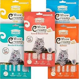 Grain Zero Signature Woow Creamy Lickable Treats For Cat & Kitten Combo - Tuna & Ocean Fish, Chicken & Liver, Salmon, Bonito & Scallop And Crab -(75 Gm Each)-image-21