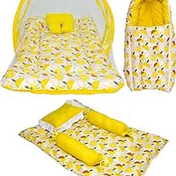 Toddylon Baby Gift Pack Set - 3 in - Combo with Mosquito Net, Carry Bag - Gaddi Set - Cute Fruit Print - Soft Cotton for 0-6 Months Boys - Girls (Yellow)-picture-10