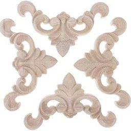 2x4 Piece Unpainted Wood Carved Applique Frame Corner Onlay Decor #4 8x8cm-image-50
