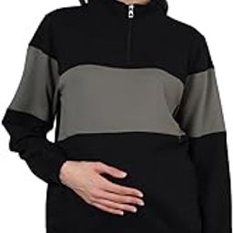 Women Black and Olive Nursing Feeding Sweat-Shirt with Chest Zipper-image-77