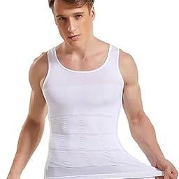 Premium Men's Compression Tank Top | Slimming Body Shaper Vest | Tummy Tucker & Back Support Undershirt for Men | Breathable, Stretchable Fabric | White, Size - Large-image-36
