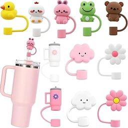 Mshine Cute Silicone Straw Cap Different Cartoon Cover for Stanley Cups & Tumblers Reusable Dust-Proof Straw Cap Set Kawaii Animal & Flower Designs Food-Grade Silicone, Spill-Proof (Pack of 2)-9