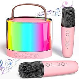 TXOR MERAK, Mini Portable Karaoke Machine with 2 Wireless Mic & 5W Bluetooth Large LED Speaker, 5-6 Hrs Playtime & Voice Changing Effects (Pink)-2